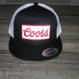 Coors Beer Patch on Trucker Hat Yupoong/YP Classic 6006 Snapback Black/White